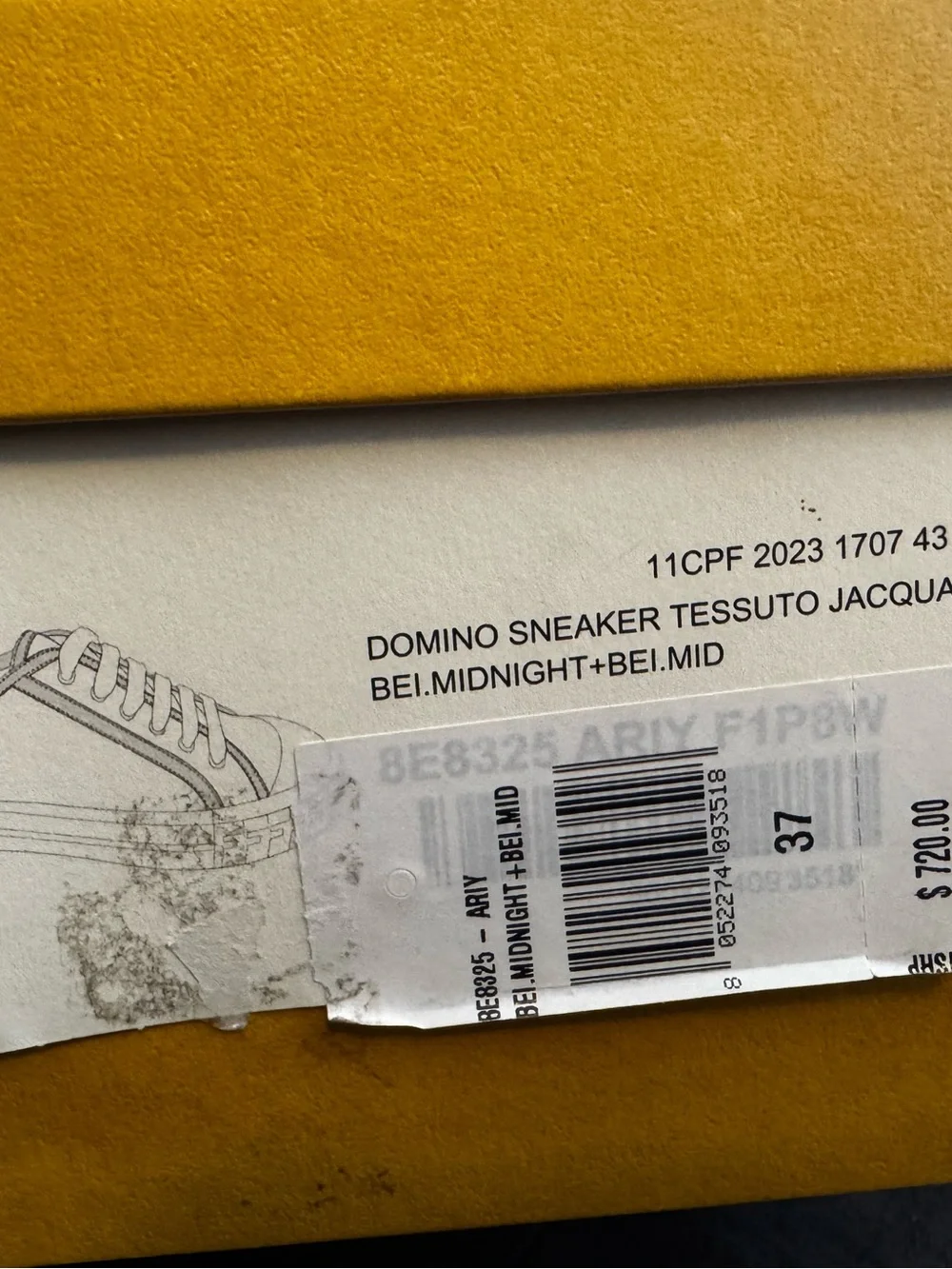 Fendi Domino Sneaker Box Label in Yellow and White